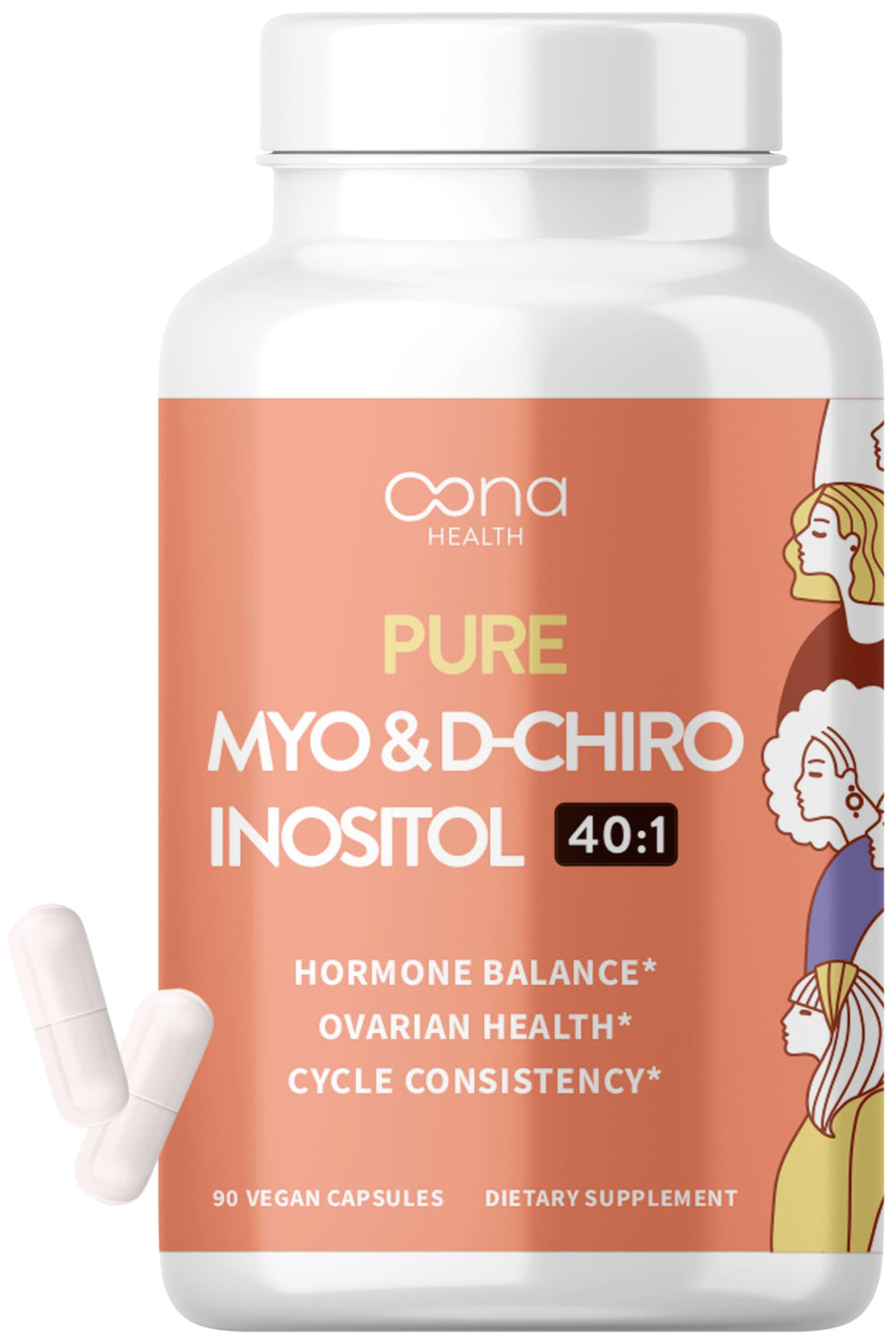 Bottle of vegan Myo-Inositol & D-Chiro Inositol supplement with label