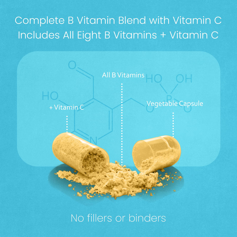Vegan, non-GMO, gluten-free B-Complex capsules
