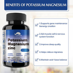 Vegan non-GMO gluten-free potassium magnesium zinc supplement label