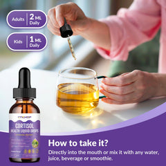 Vegan, non-GMO, sugar-free cortisol drops packaging