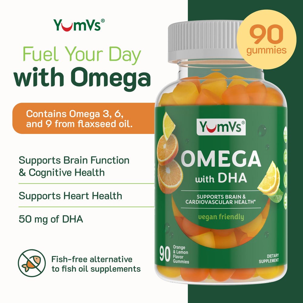 Label highlighting DHA sourced from algae oil in vegan omega gummies