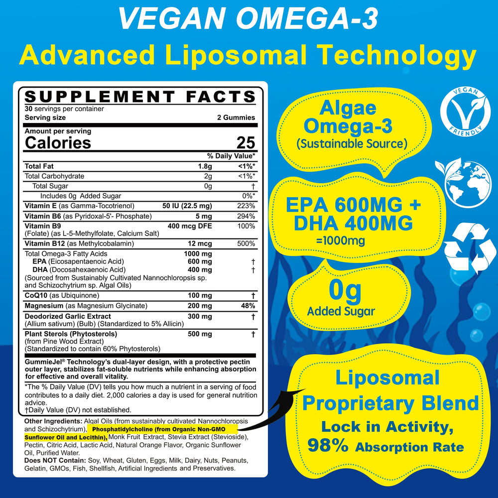 Algae-based EPA 600mg and DHA 400mg omega-3 composition image