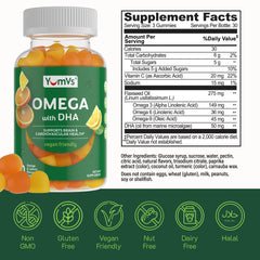 Ingredients panel featuring flaxseed oil and marine microalgae DHA