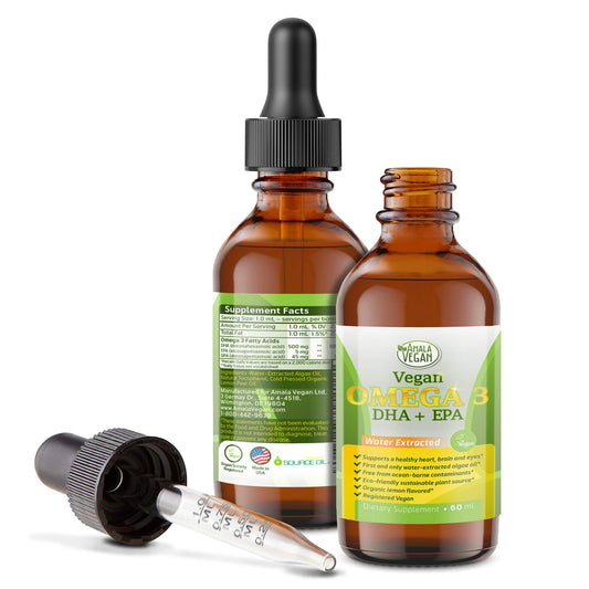 Vegan omega-3 water-extracted algae oil bottle
