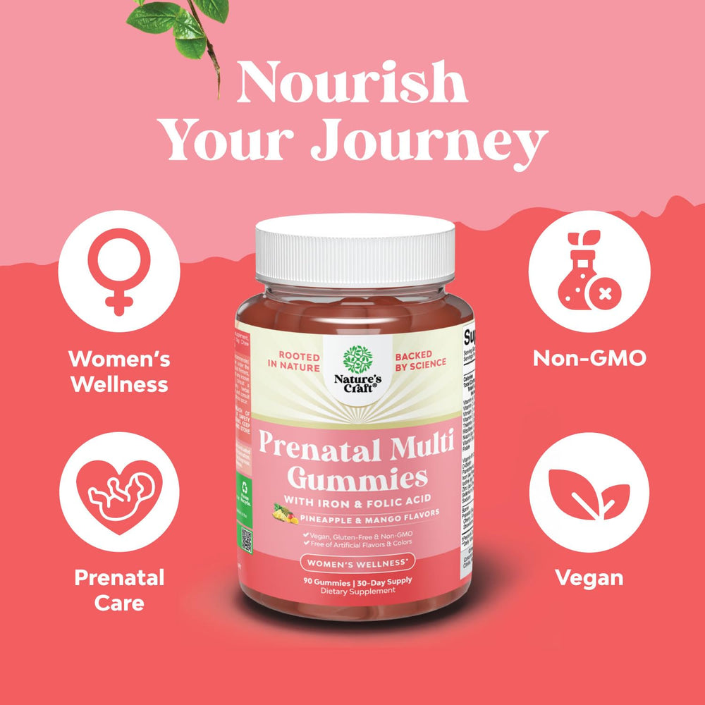 Pregnant woman taking a vegan prenatal gummy