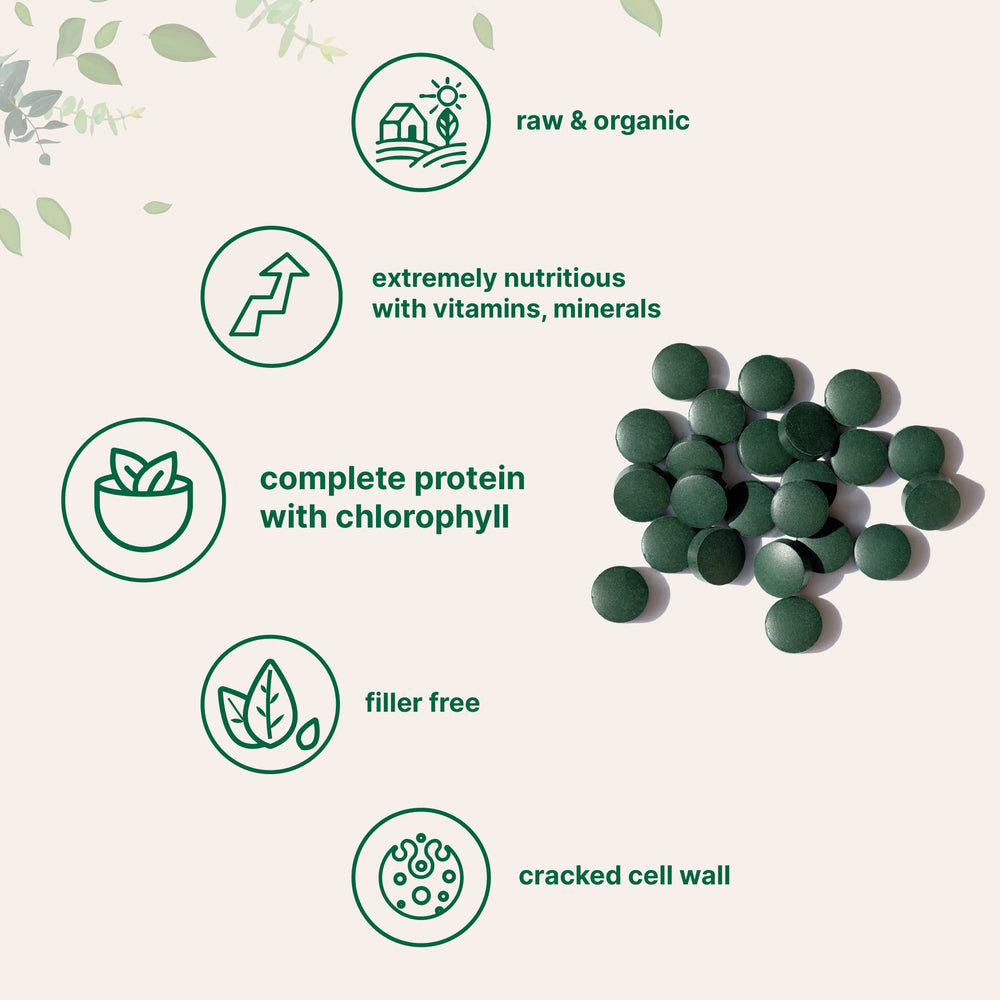 Graphic showing vegan protein, vitamins and nutrients from chlorella
