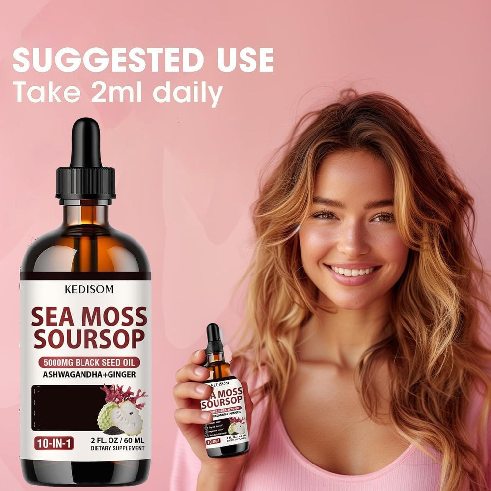 Graphic of vegan Sea Moss Drops packaging