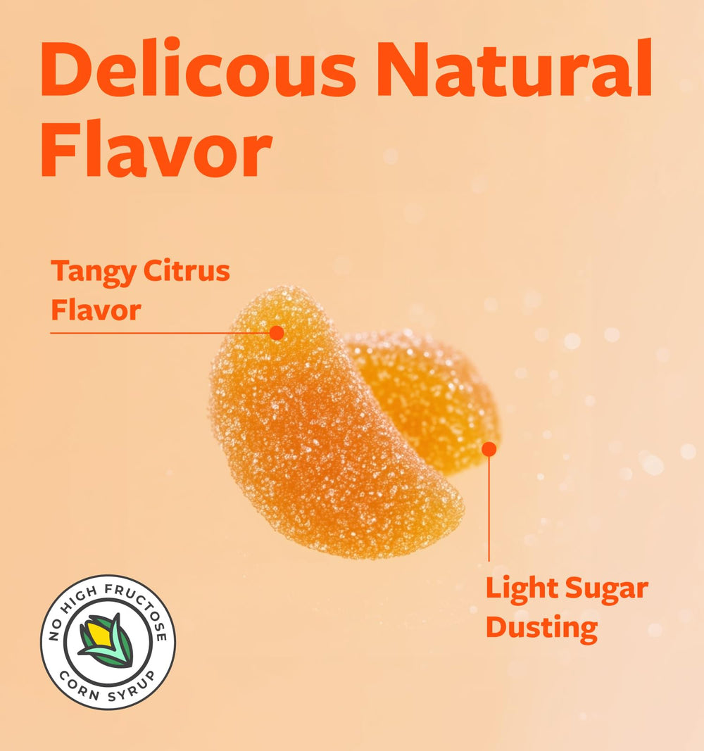 Daily use illustration showing one gummy per serving for adults
