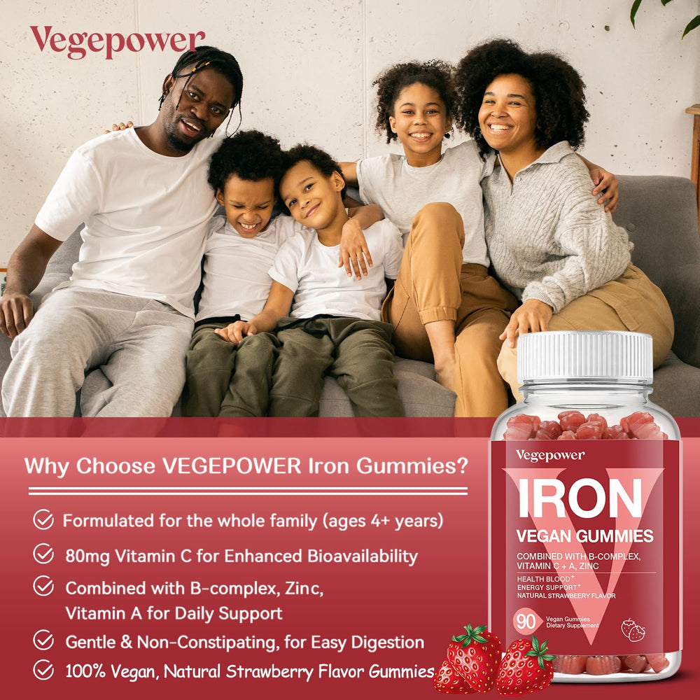 Side view of Vegepower Iron Gummies Strawberry packaging box
