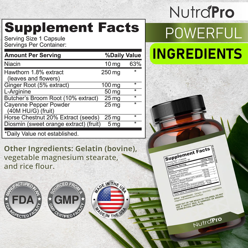 Vein support ingredients: Butcher's Broom and Diosmin