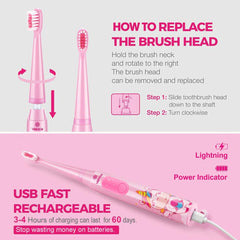 Side view of pink Vekkia kids sonic toothbrush
