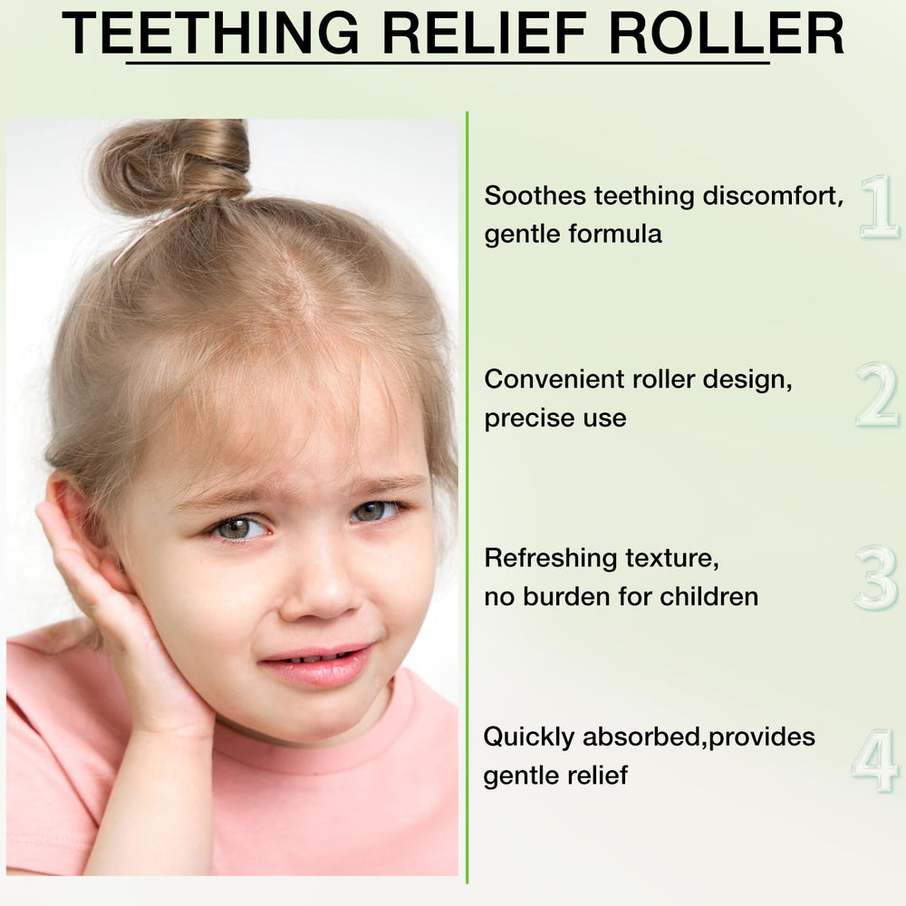 Velaria Teething Roller being applied to baby's jawline