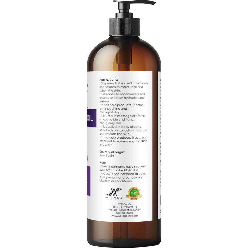 Ingredients panel for Velona Grapeseed Oil