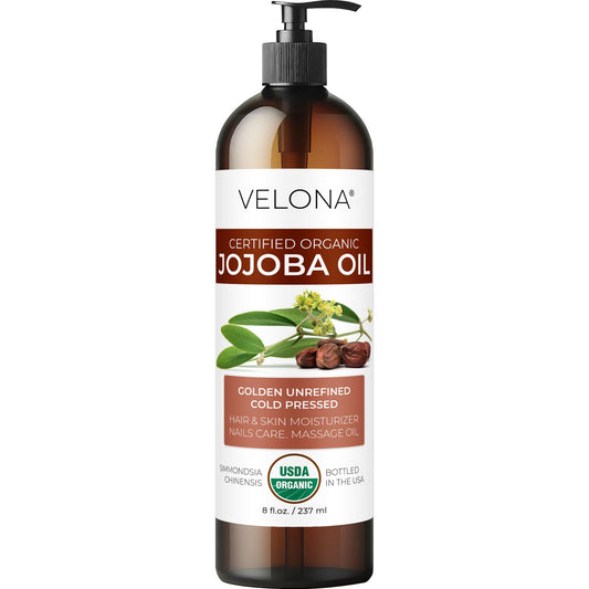 Velona Jojoba Oil pump bottle, ideal for facial hydration and daily skincare.