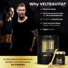 Dark glass jar packaging of VelTRAVita Shilajit resin