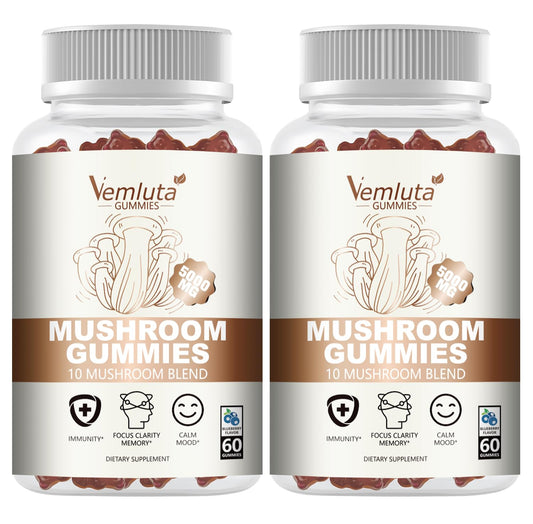 Vemluta 2-pack 5000mg mushroom gummies hero image