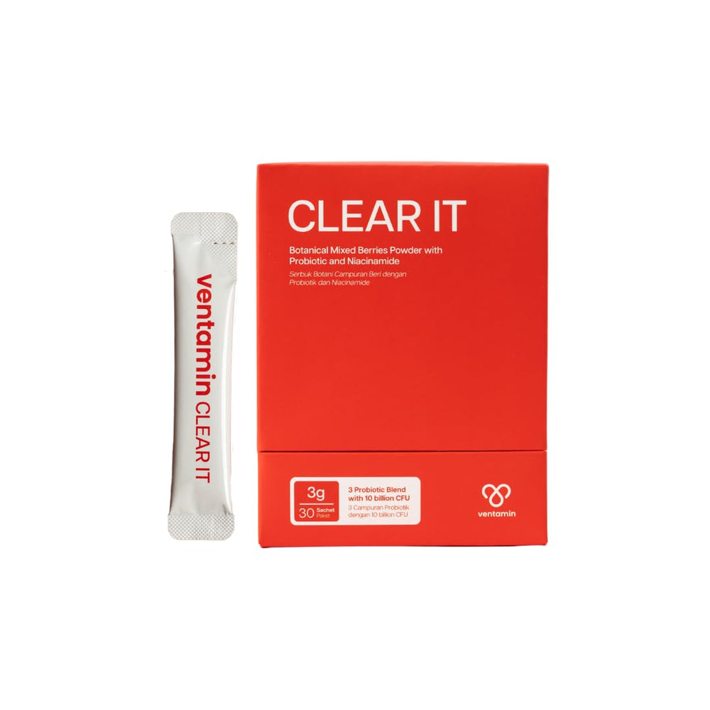 Ventamin Clear It acne supplement sachet packaging