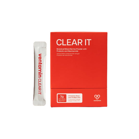 Ventamin Clear It acne supplement sachet packaging