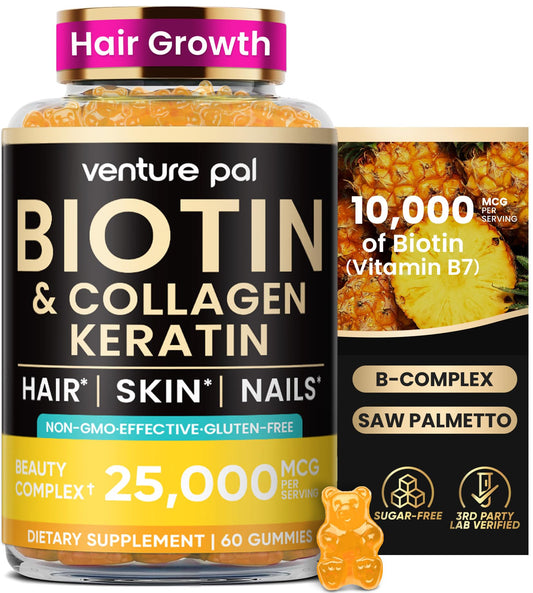 Bottle of Venture Pal Biotin Gummies with Collagen & Keratin