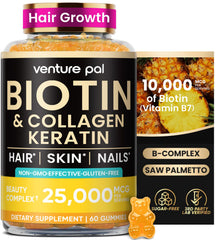 Bottle of Venture Pal Biotin Gummies with Collagen & Keratin