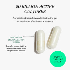 Label close-up displaying 20B CFU and probiotic strains