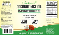 Verdana Coconut MCT Oil 1 Gallon bottle back label with ingredients