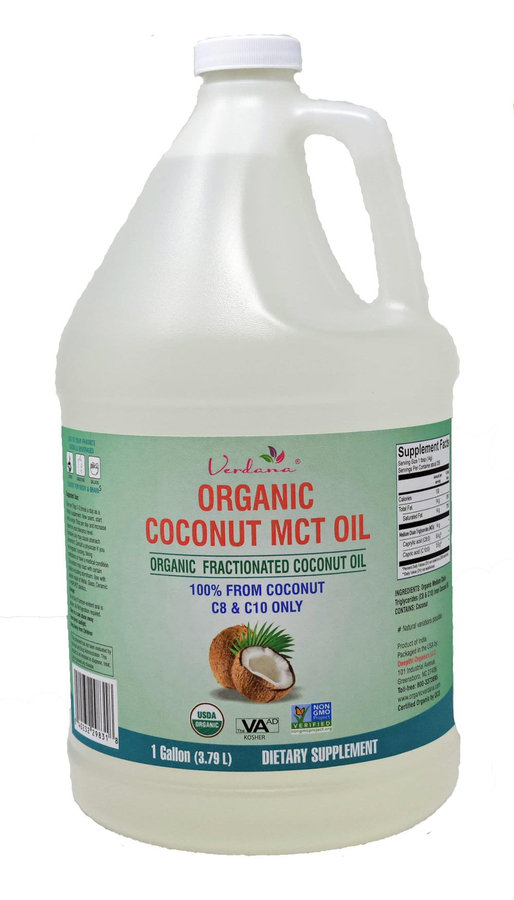 Bulk 1-gallon Verdana Coconut MCT Oil bottle for wholesale use