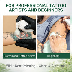 Vereclue Green Soap aftercare rinse leaves refreshed skin after tattooing.