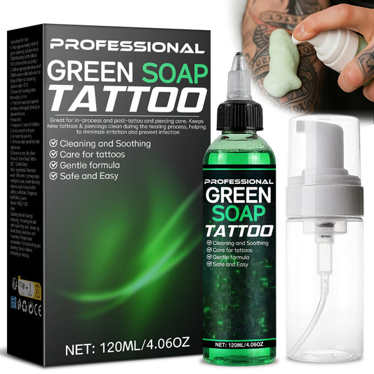 Vereclue Green Soap Tattoo bottle for precise pre-procedure cleaning.