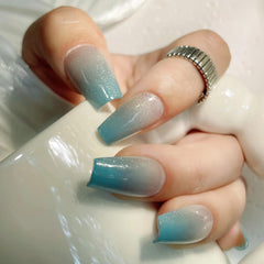 Soft-back vesweet mint green cat eye nails close-up showing comfortable fit.