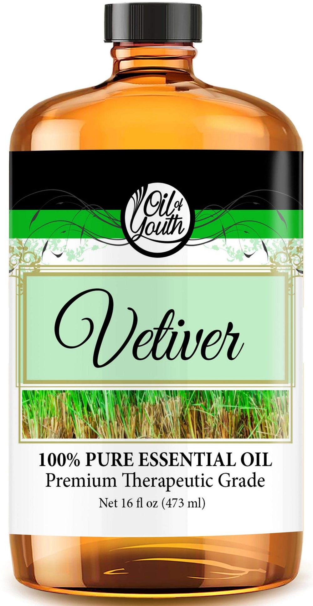Vetiver essential oil 16oz bulk bottle front view