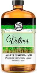 Vetiver essential oil 16oz bulk bottle front view
