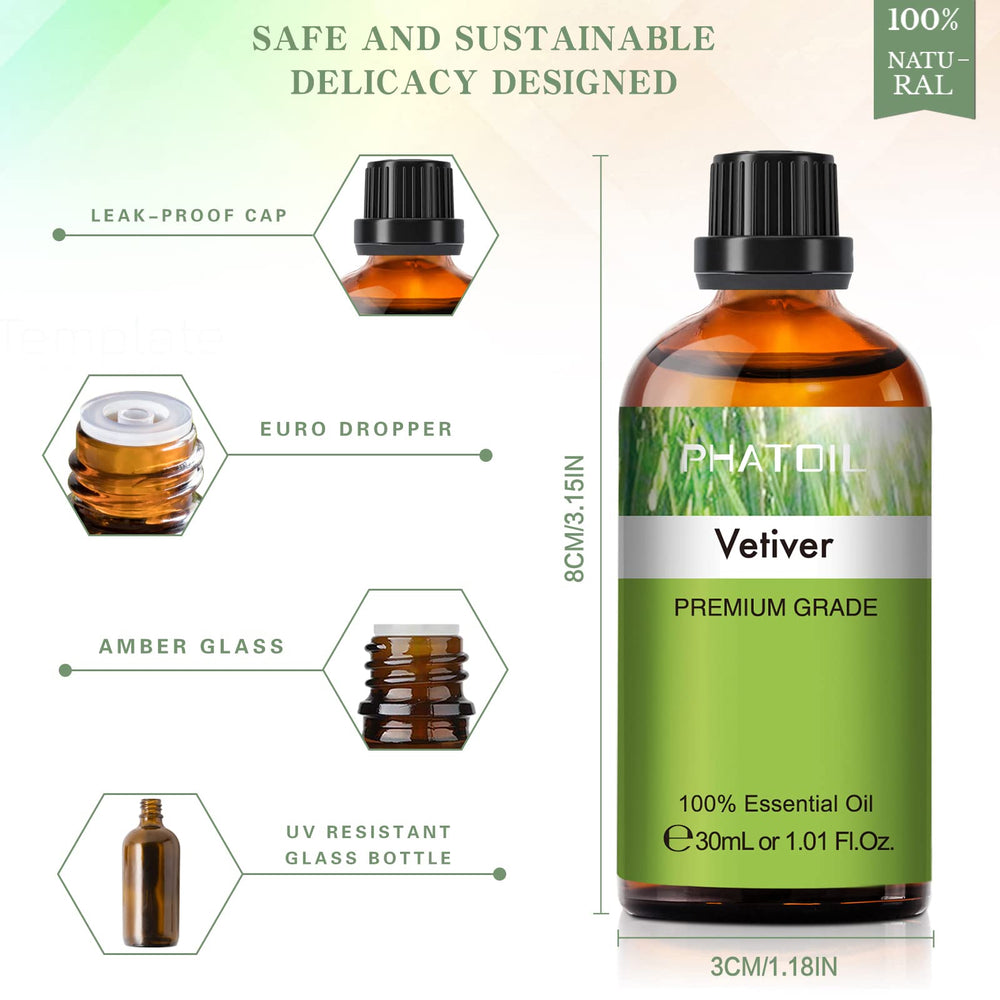 Aromatherapy diffuser with Vetiver essential oil nearby