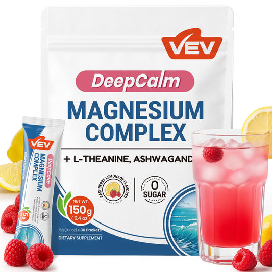 Product shot of VEV Magnesium Complex for Women Raspberry Lemonade drink powder