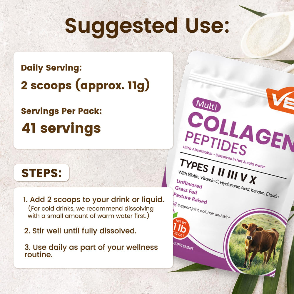 Dissolving VEV Multi Collagen Peptides Powder into a beverage