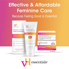 vH essentials suppositories in use for gentle, daily vaginal care.