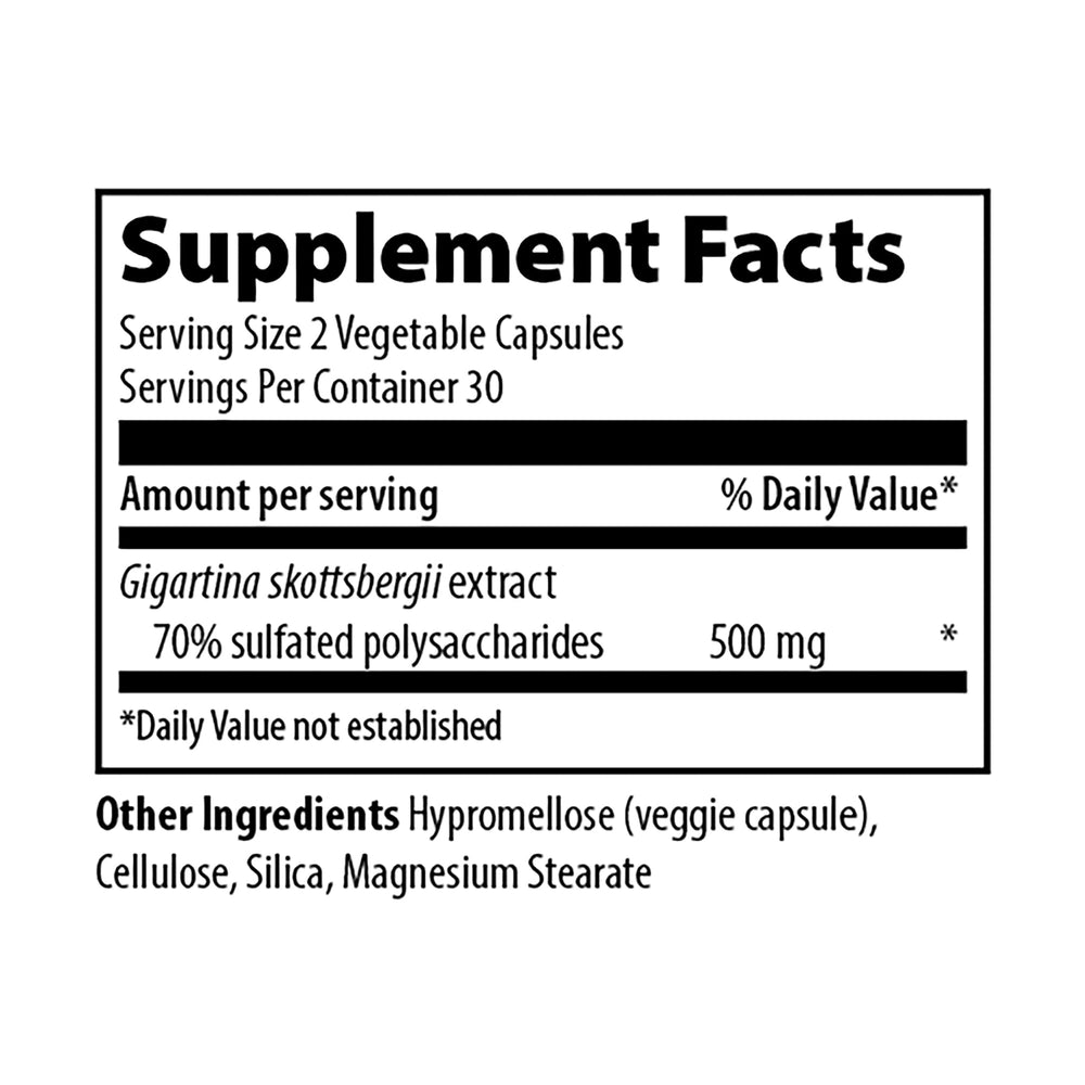 Close-up of Vibrant Health Gigartina Red Marine Algae bottle label