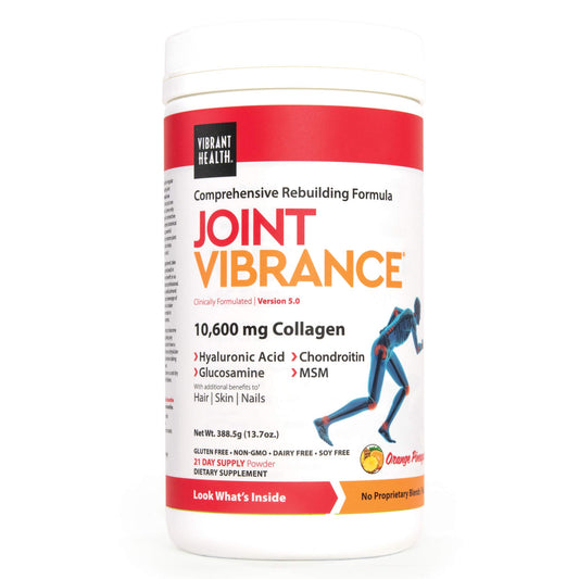 Front view of Vibrant Health Joint Vibrance bottle in Orange Pineapple flavor