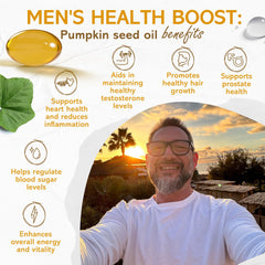 Label showing cold pressed 1000 mg per day pumpkin seed oil