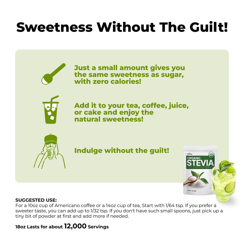 Viccoky Stevia powder in tea delivers natural sweetness without calories