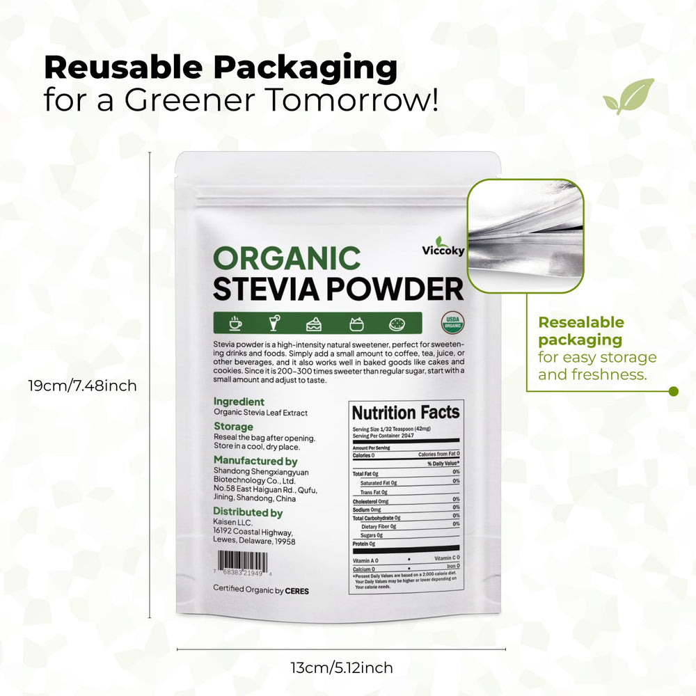 Viccoky Organic Stevia Powder 3oz packaging
