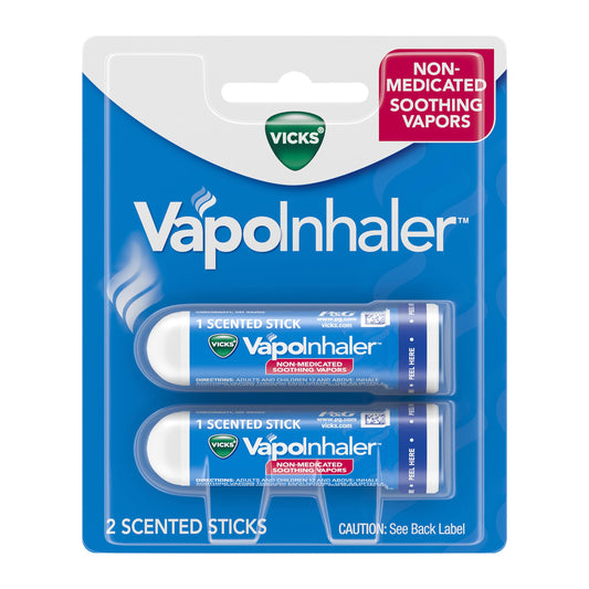 Vicks VapoInhaler pocket-sized inhaler for discreet on-the-go relief.