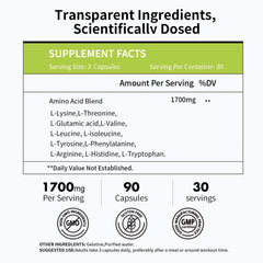 Nutrition facts panel on Vicwell Amino Acid bottle