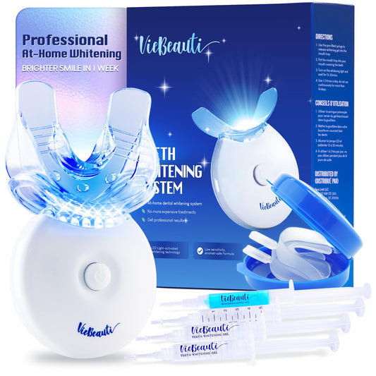 VieBeauti Teeth Whitening Kit with LED light and mint packaging