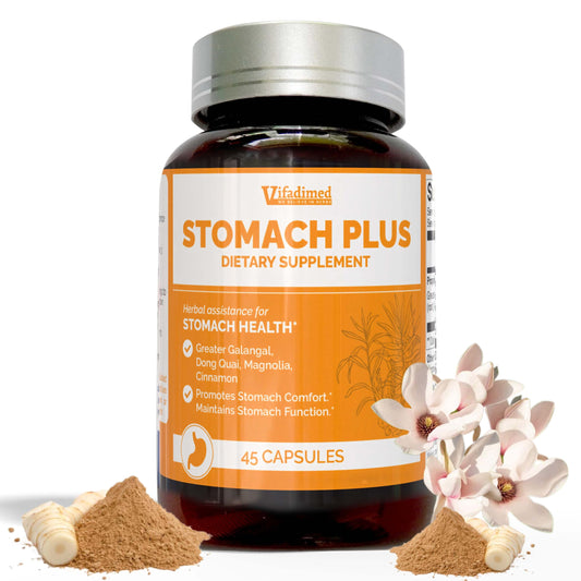 Front view of Vifadimed Stomach Plus bottle