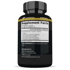 Back label of Justified Laboratories Vigor Now Max 1600MG bottle
