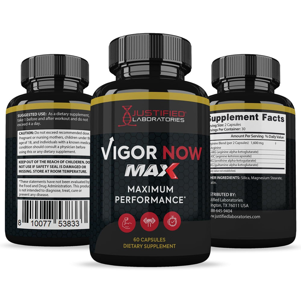 Supplement facts/ingredient panel for Vigor Now Max 1600MG