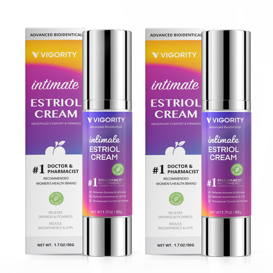 Vigority Estri Cream 2 Pack boxed packaging emphasizes value and convenience.
