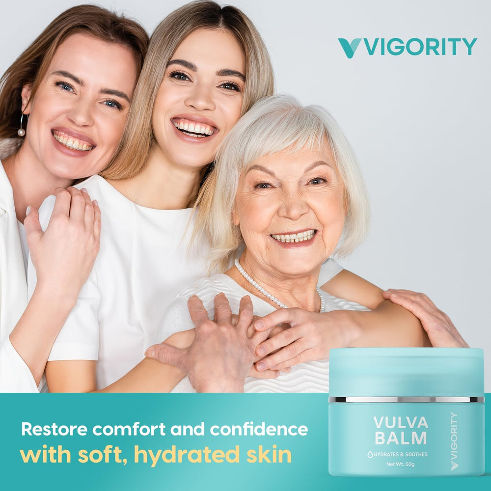 Vigority Vulva Balm in bedside setup for evening ritual.