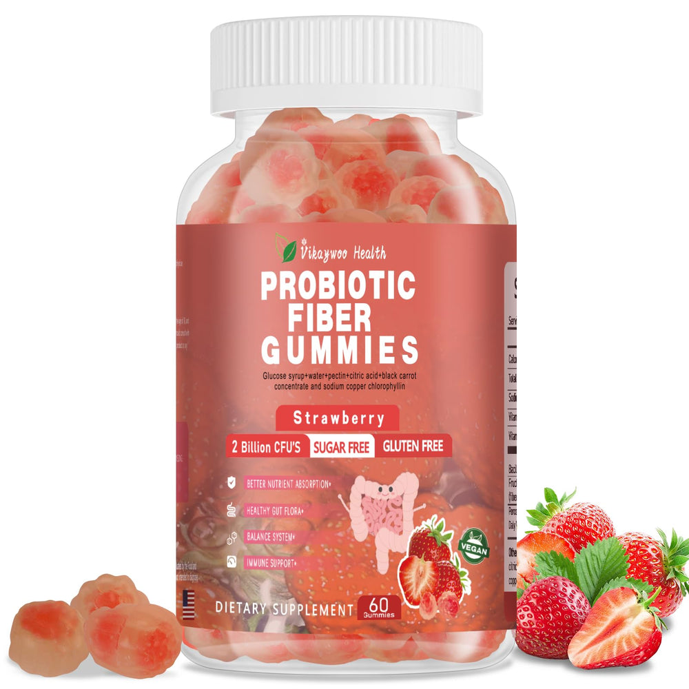 Vikaywoo Probiotic Fiber Gummies Strawberry flavor bottle front